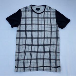 Long line tee with crossing lines